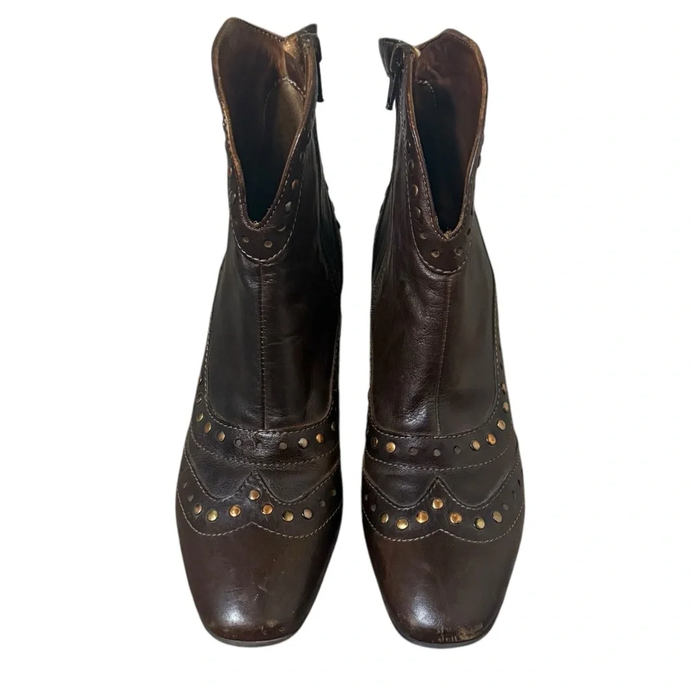 Sesto Meucci Brown Leather Italian Western Style Retro Ankle Boot Womens 7.5 - Picture 2 of 9